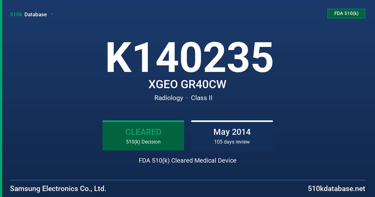 K140235 XGEO GR40CW FDA 510(k) Cleared Medical Device