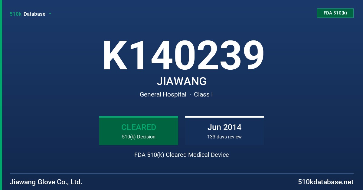 K140239 JIAWANG FDA 510(k) Cleared Medical Device
