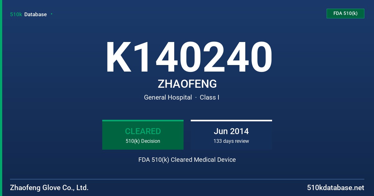 K140240 ZHAOFENG FDA 510(k) Cleared Medical Device