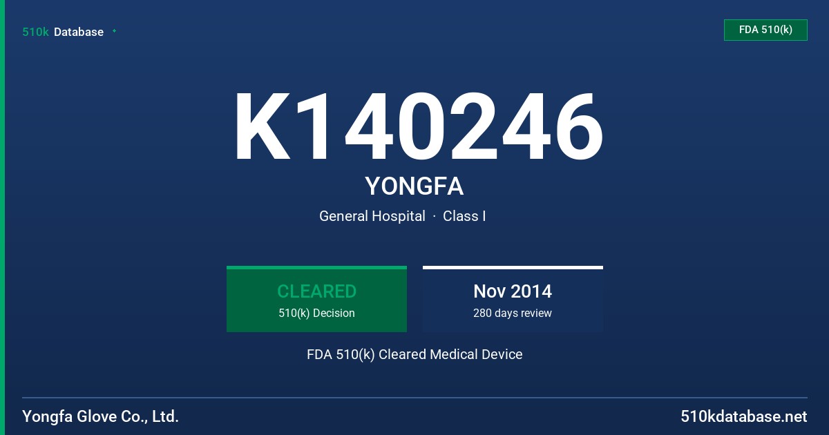 K140246 YONGFA FDA 510(k) Cleared Medical Device