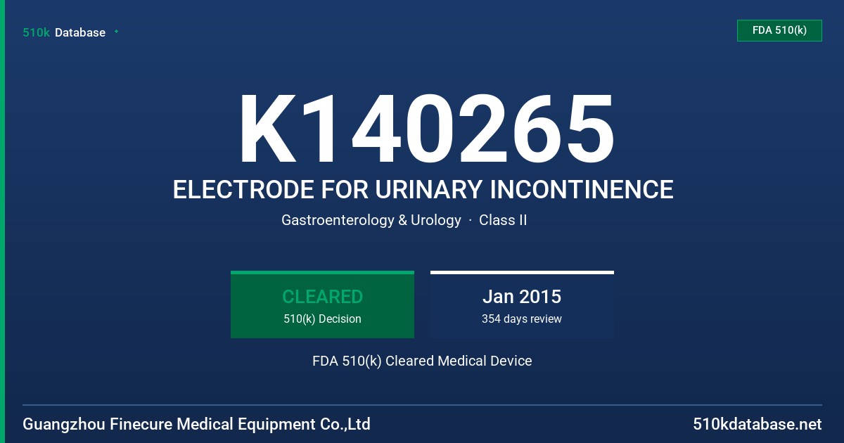 K140265 ELECTRODE FOR URINARY INCONTINENCE FDA 510(k) Cleared Medical Device