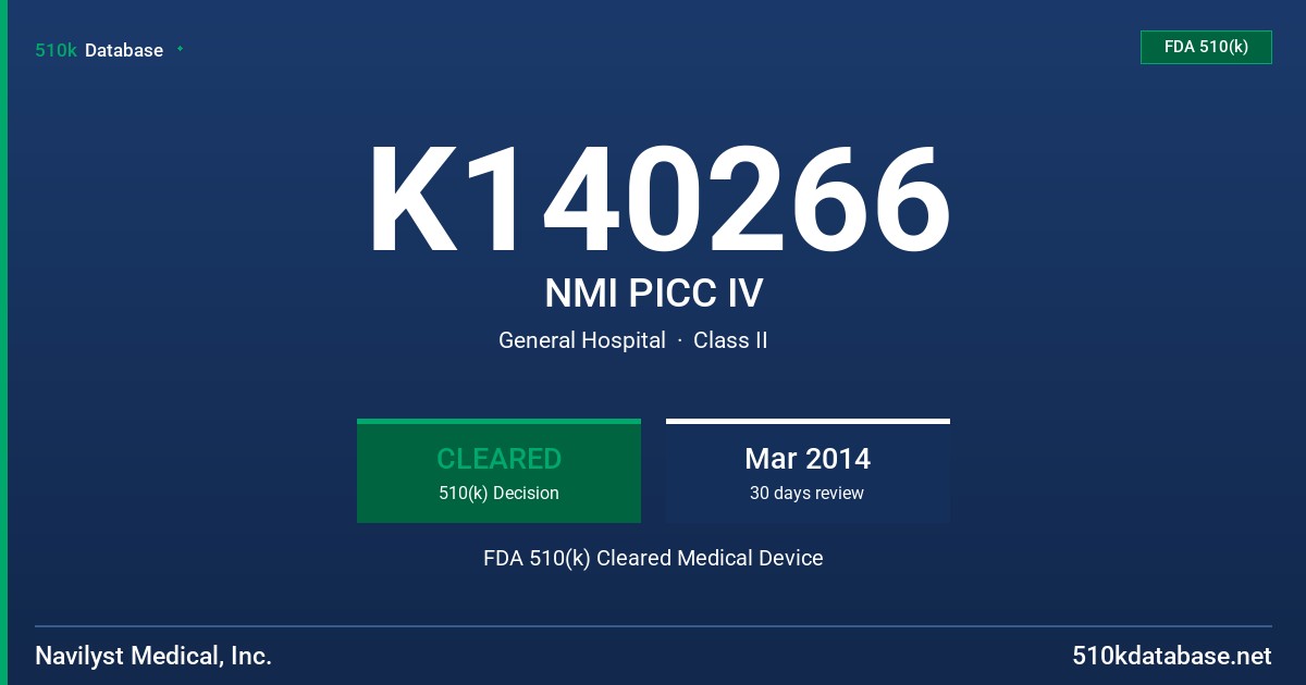 K140266 NMI PICC IV FDA 510(k) Cleared Medical Device