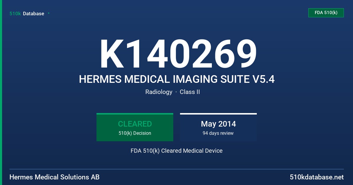 K140269 HERMES MEDICAL IMAGING SUITE V5.4 FDA 510(k) Cleared Medical Device