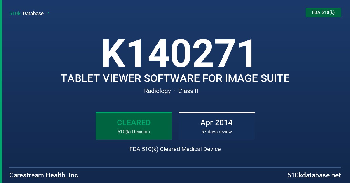 K140271 TABLET VIEWER SOFTWARE FOR IMAGE SUITE FDA 510(k) Cleared Medical Device