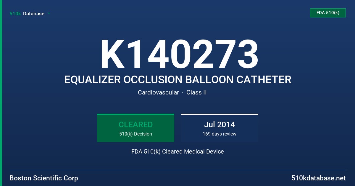 K140273 EQUALIZER OCCLUSION BALLOON CATHETER FDA 510(k) Cleared Medical Device