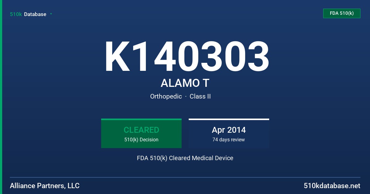K140303 ALAMO T FDA 510(k) Cleared Medical Device