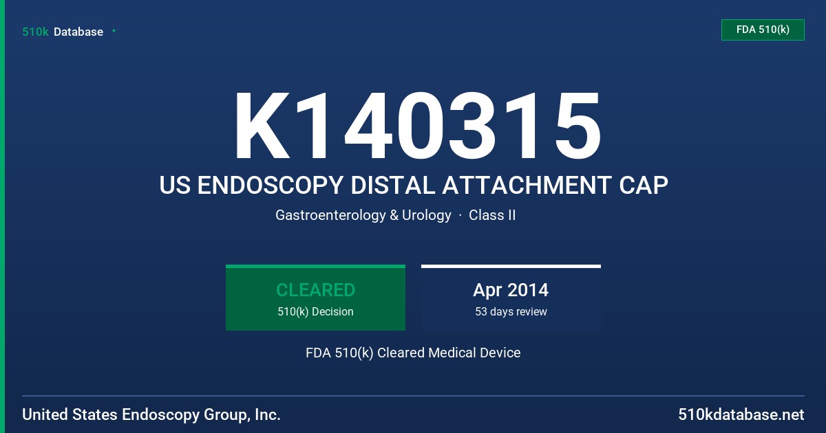 K140315 US ENDOSCOPY DISTAL ATTACHMENT CAP FDA 510(k) Cleared Medical Device