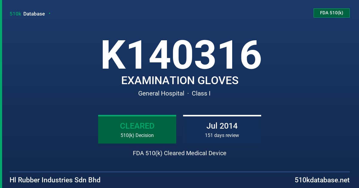 K140316 EXAMINATION GLOVES FDA 510(k) Cleared Medical Device