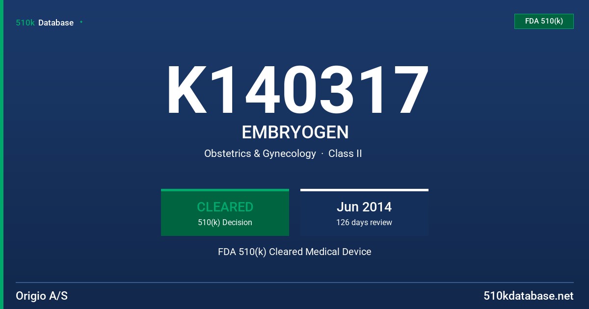 K140317 EMBRYOGEN FDA 510(k) Cleared Medical Device