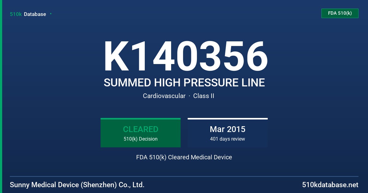 K140356 SUMMED HIGH PRESSURE LINE FDA 510(k) Cleared Medical Device