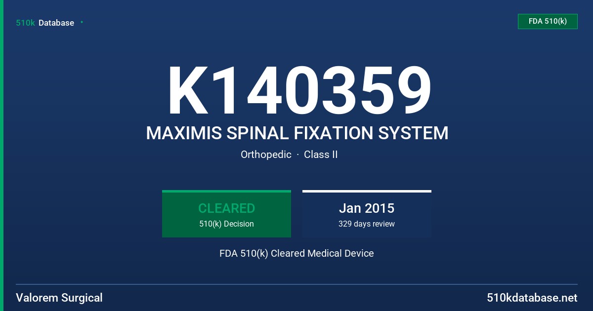 K140359 MAXIMIS SPINAL FIXATION SYSTEM FDA 510(k) Cleared Medical Device