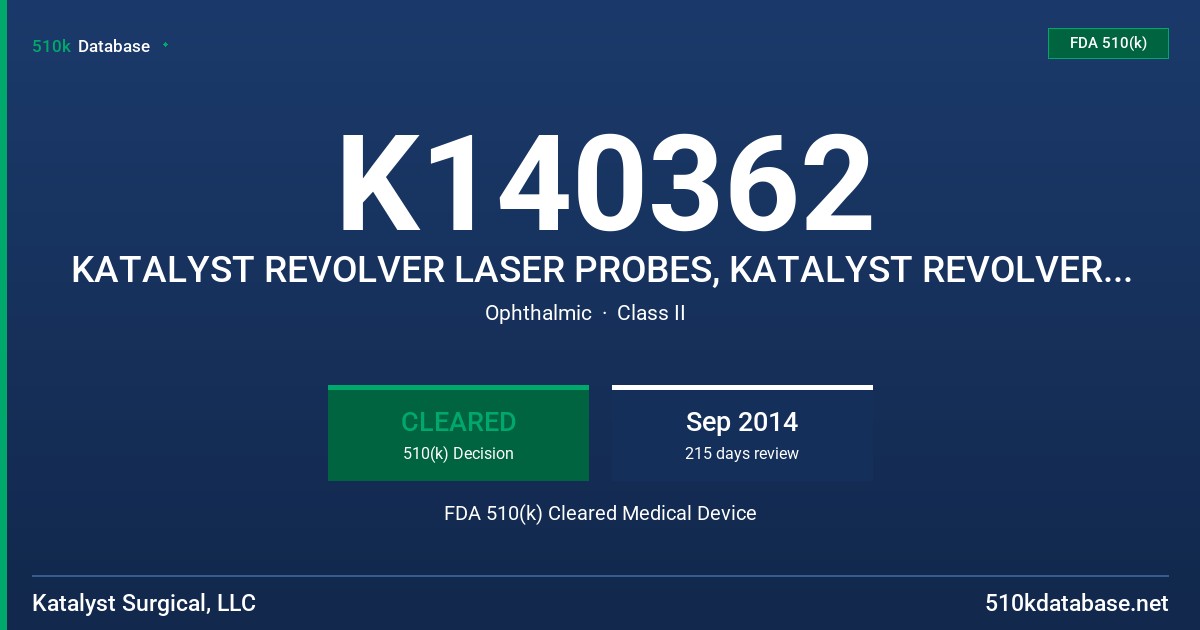 K140362 KATALYST REVOLVER LASER PROBES, KATALYST REVOLVER ILLUMINATED LASER PROBES, KATALYST REVOLVER ILLUMINATED PROBES FDA 510(k) Cleared Medical Device