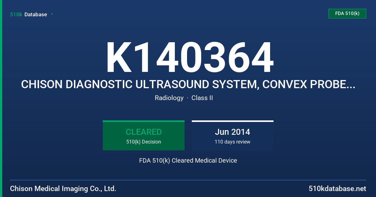 K140364 CHISON DIAGNOSTIC ULTRASOUND SYSTEM, CONVEX PROBE, LINEAR PROBE, PHASED AND CONVEX PROBE, PENCIL AND CONVEX PROBE FDA 510(k) Cleared Medical Device