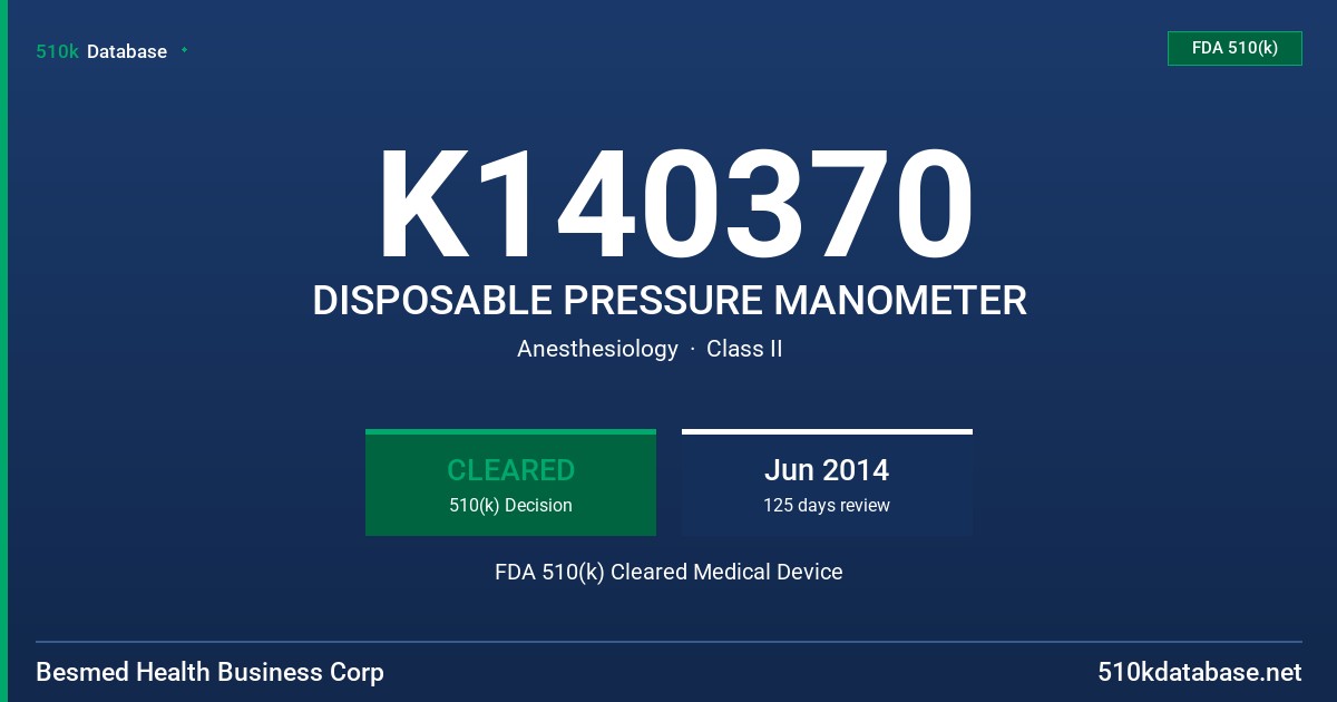 K140370 DISPOSABLE PRESSURE MANOMETER FDA 510(k) Cleared Medical Device