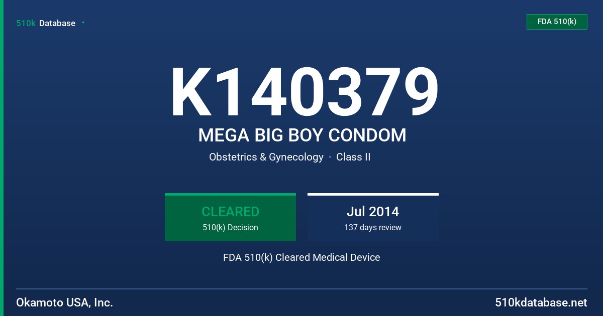 K140379 MEGA BIG BOY CONDOM FDA 510(k) Cleared Medical Device