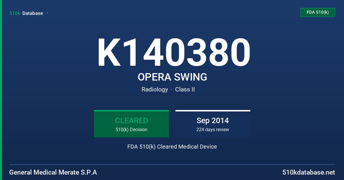 K140380 OPERA SWING FDA 510(k) Cleared Medical Device