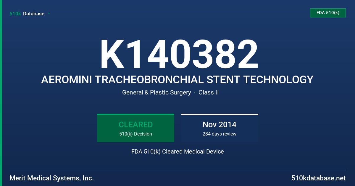 K140382 AEROMINI TRACHEOBRONCHIAL STENT TECHNOLOGY FDA 510(k) Cleared Medical Device