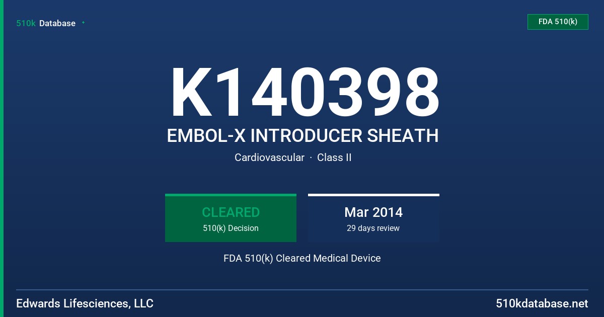 K140398 EMBOL-X INTRODUCER SHEATH FDA 510(k) Cleared Medical Device