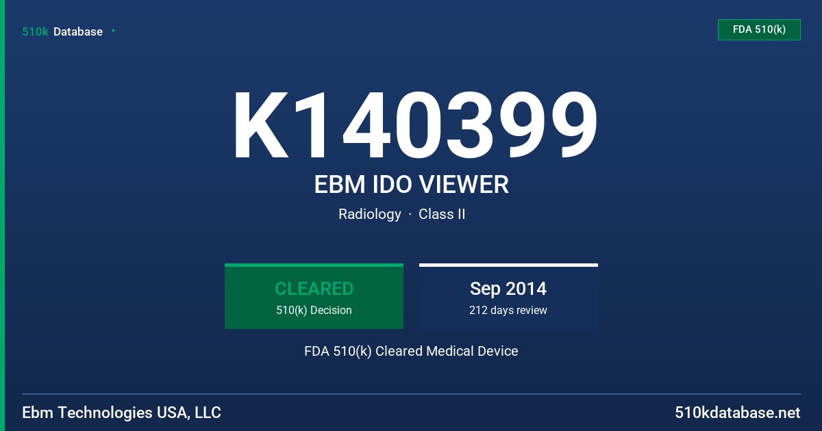 K140399 EBM IDO VIEWER FDA 510(k) Cleared Medical Device