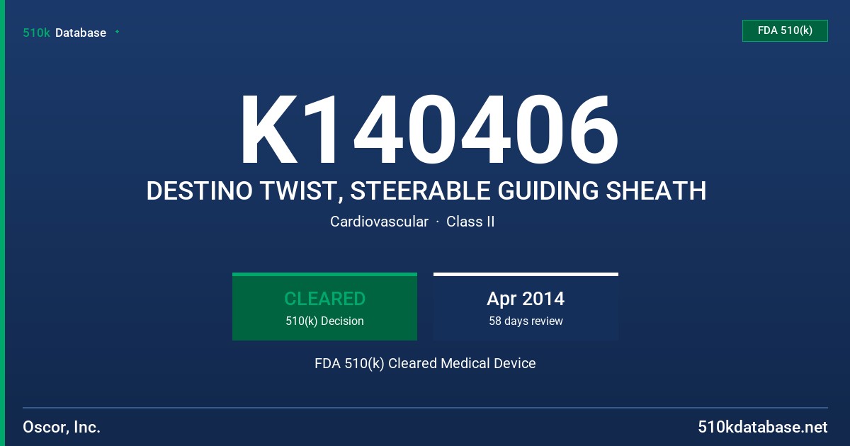 K140406 DESTINO TWIST, STEERABLE GUIDING SHEATH FDA 510(k) Cleared Medical Device