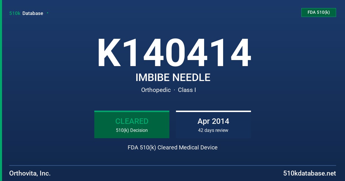 K140414 IMBIBE NEEDLE FDA 510(k) Cleared Medical Device