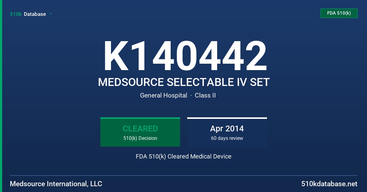 K140442 MEDSOURCE SELECTABLE IV SET FDA 510(k) Cleared Medical Device