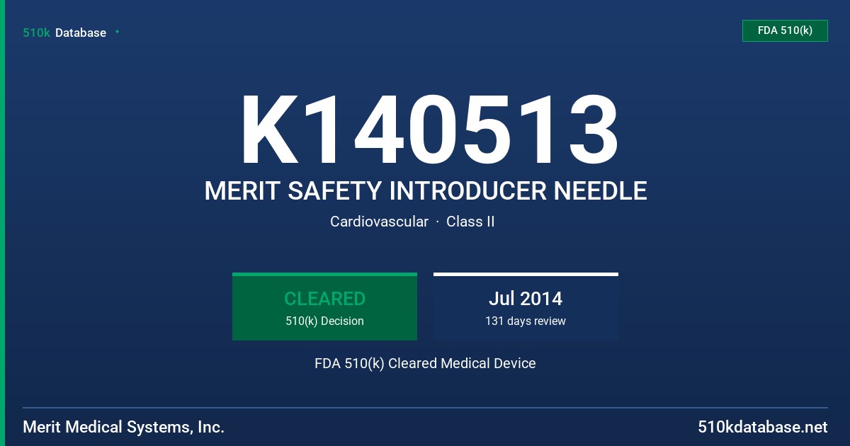 K140513 MERIT SAFETY INTRODUCER NEEDLE FDA 510(k) Cleared Medical Device
