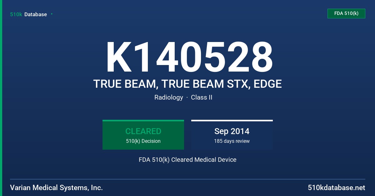 K140528 TRUE BEAM, TRUE BEAM STX, EDGE FDA 510(k) Cleared Medical Device