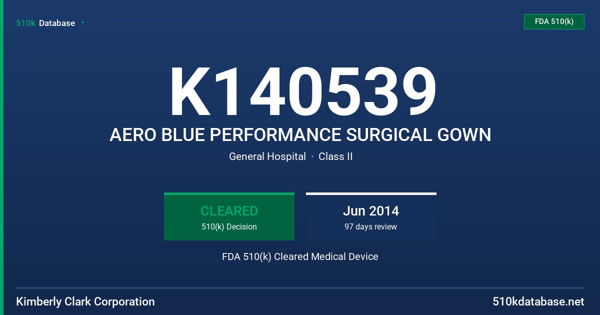 K140539 AERO BLUE PERFORMANCE SURGICAL GOWN FDA 510(k) Cleared Medical Device