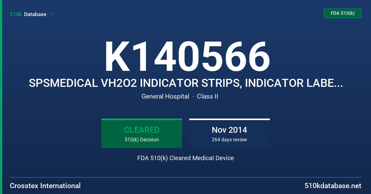 K140566 SPSMEDICAL VH2O2 INDICATOR STRIPS, INDICATOR LABELS, INDICATOR TAPE FDA 510(k) Cleared Medical Device