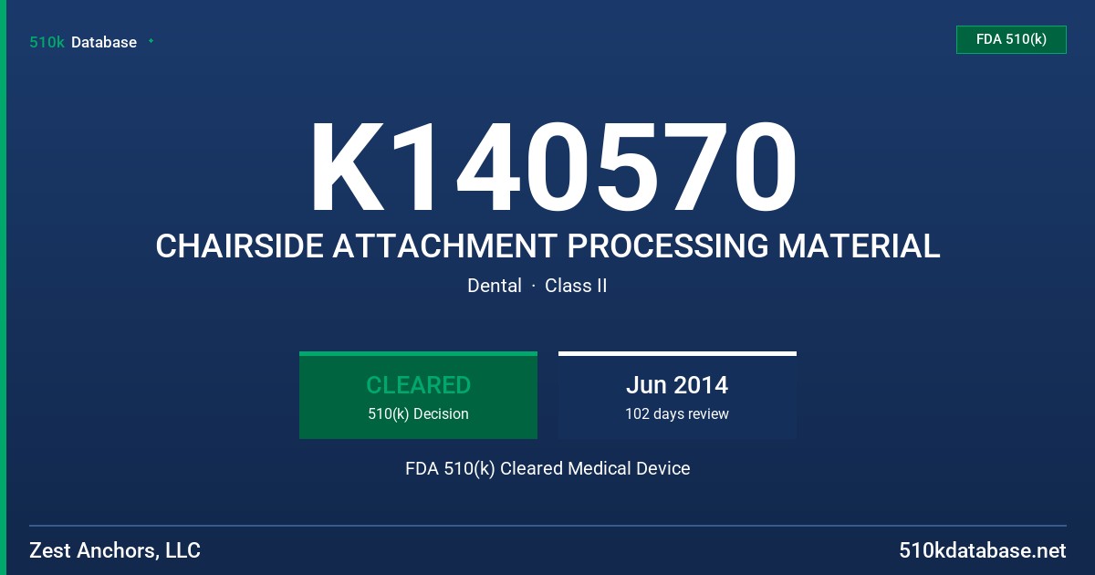 K140570 CHAIRSIDE ATTACHMENT PROCESSING MATERIAL FDA 510(k) Cleared Medical Device