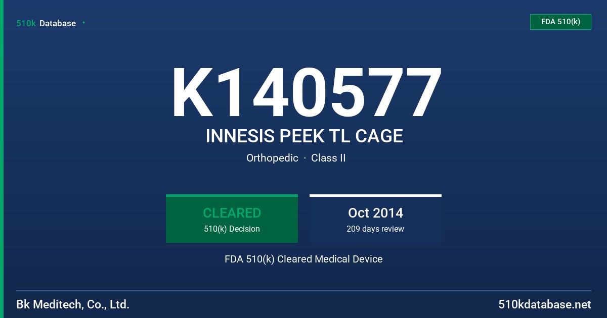 K140577 INNESIS PEEK TL CAGE FDA 510(k) Cleared Medical Device