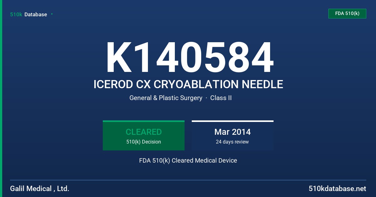K140584 ICEROD CX CRYOABLATION NEEDLE FDA 510(k) Cleared Medical Device