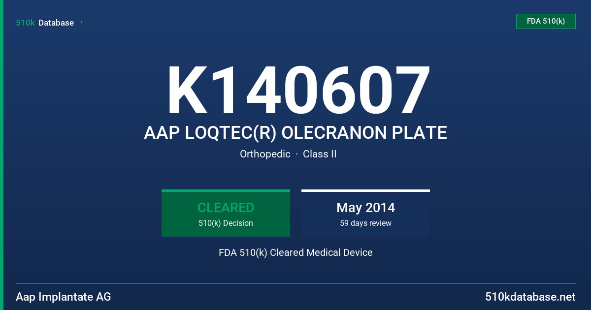 K140607 AAP LOQTEC(R) OLECRANON PLATE FDA 510(k) Cleared Medical Device