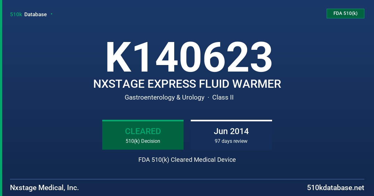 K140623 NXSTAGE EXPRESS FLUID WARMER FDA 510(k) Cleared Medical Device