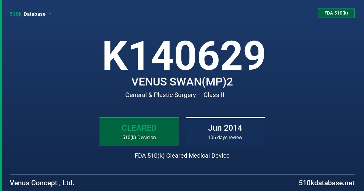 K140629 VENUS SWAN(MP)2 FDA 510(k) Cleared Medical Device