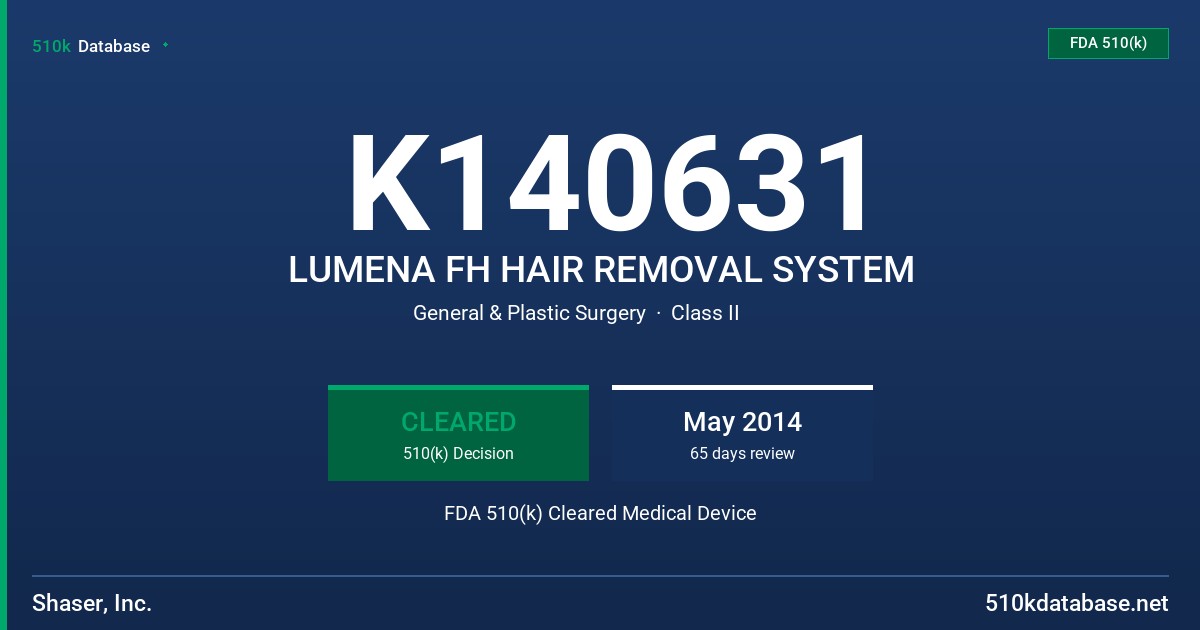 K140631 LUMENA FH HAIR REMOVAL SYSTEM FDA 510(k) Cleared Medical Device