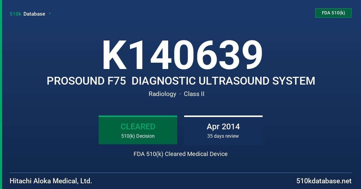 K140639 PROSOUND F75  DIAGNOSTIC ULTRASOUND SYSTEM FDA 510(k) Cleared Medical Device