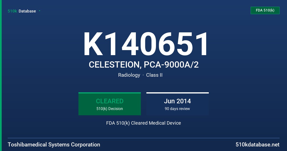 K140651 CELESTEION, PCA-9000A/2 FDA 510(k) Cleared Medical Device