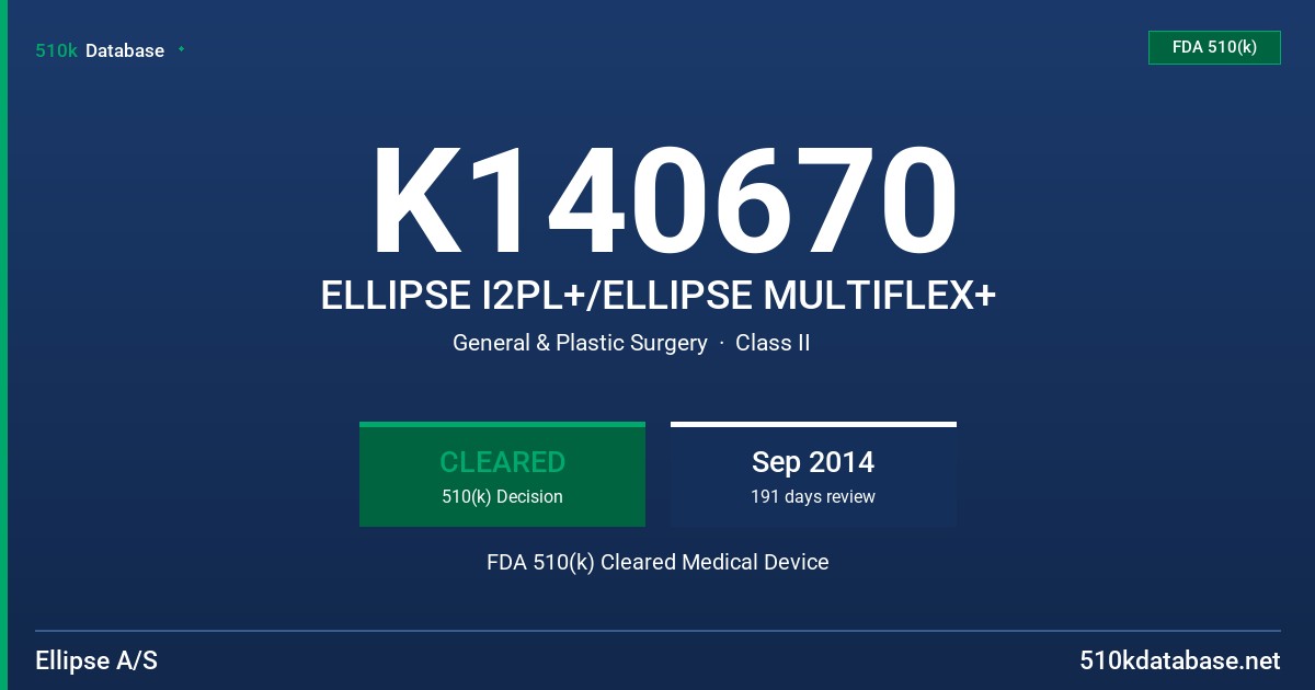 K140670 ELLIPSE I2PL+/ELLIPSE MULTIFLEX+ FDA 510(k) Cleared Medical Device