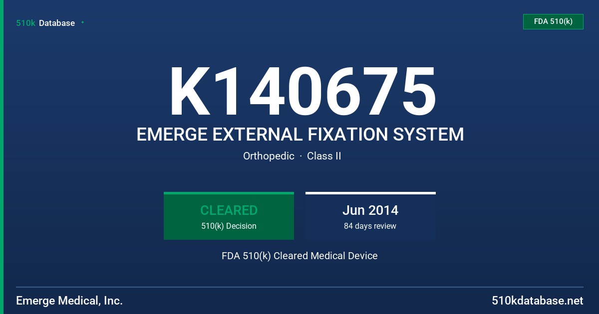 K140675 EMERGE EXTERNAL FIXATION SYSTEM FDA 510(k) Cleared Medical Device