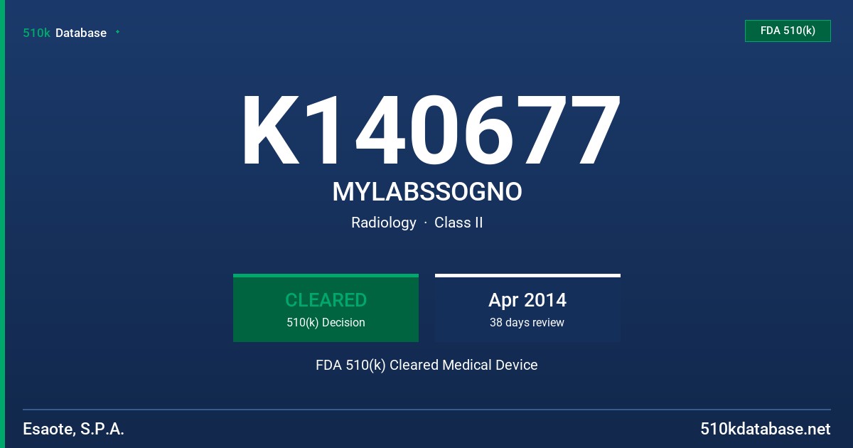 K140677 MYLABSSOGNO FDA 510(k) Cleared Medical Device
