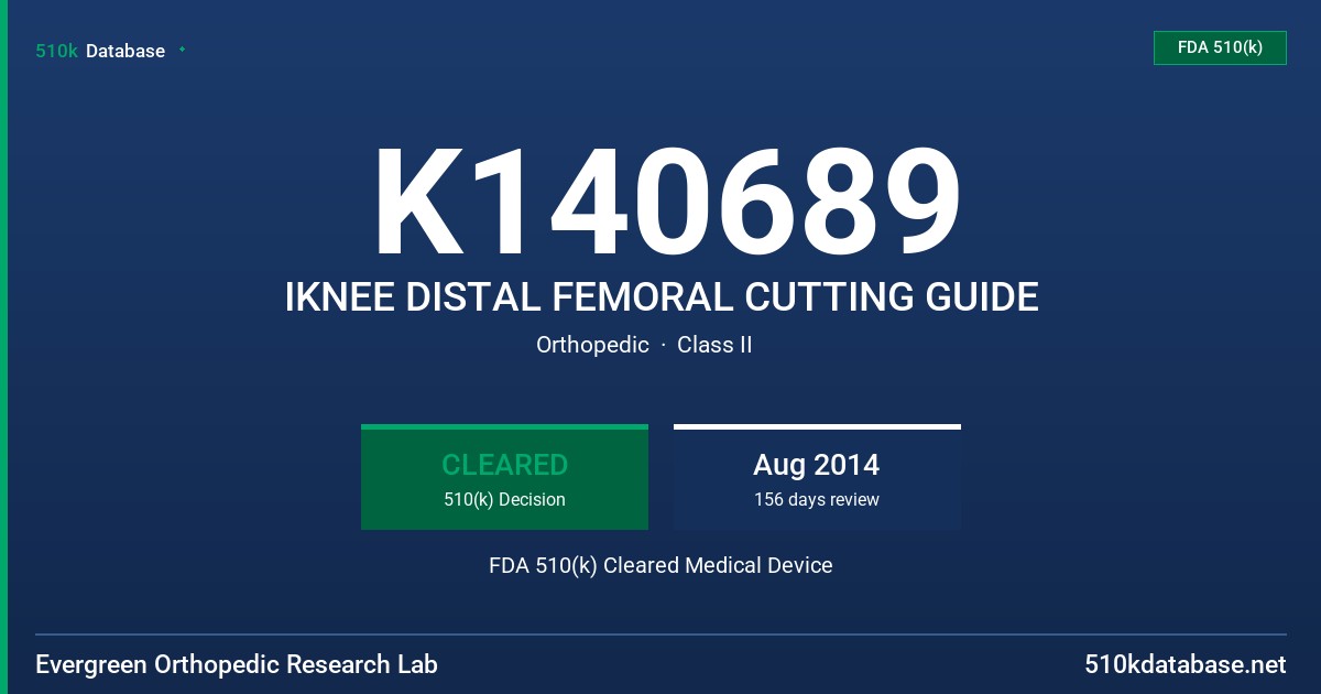 K140689 IKNEE DISTAL FEMORAL CUTTING GUIDE FDA 510(k) Cleared Medical Device