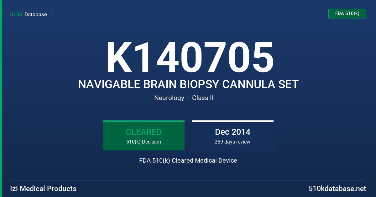 K140705 NAVIGABLE BRAIN BIOPSY CANNULA SET FDA 510(k) Cleared Medical Device
