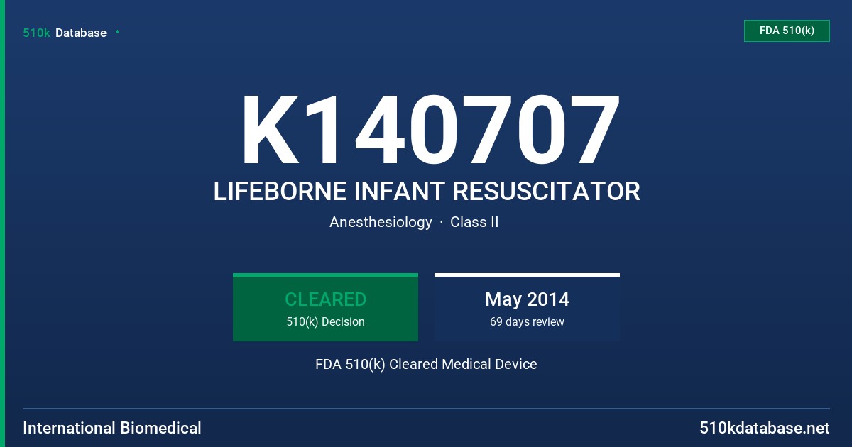 K140707 LIFEBORNE INFANT RESUSCITATOR FDA 510(k) Cleared Medical Device
