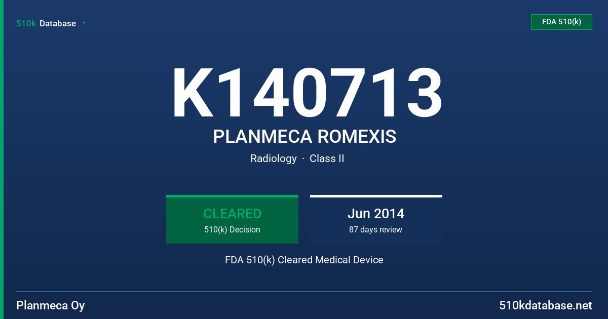 K140713 PLANMECA ROMEXIS FDA 510(k) Cleared Medical Device