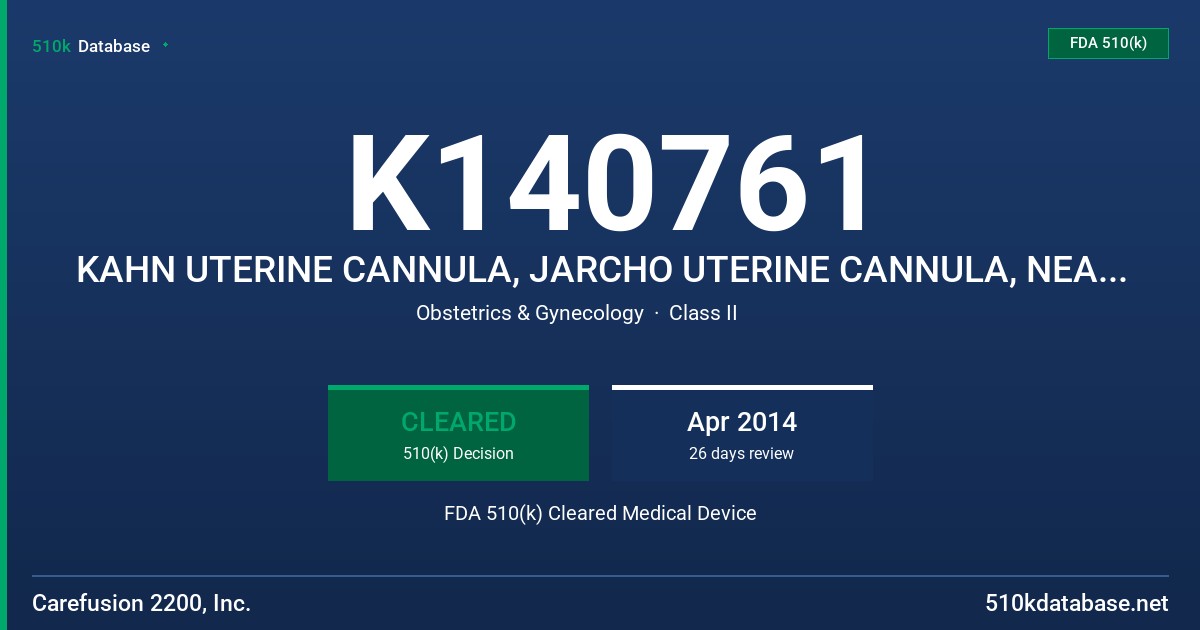 K140761 KAHN UTERINE CANNULA, JARCHO UTERINE CANNULA, NEAL FALLOPIAN CANNULA FDA 510(k) Cleared Medical Device