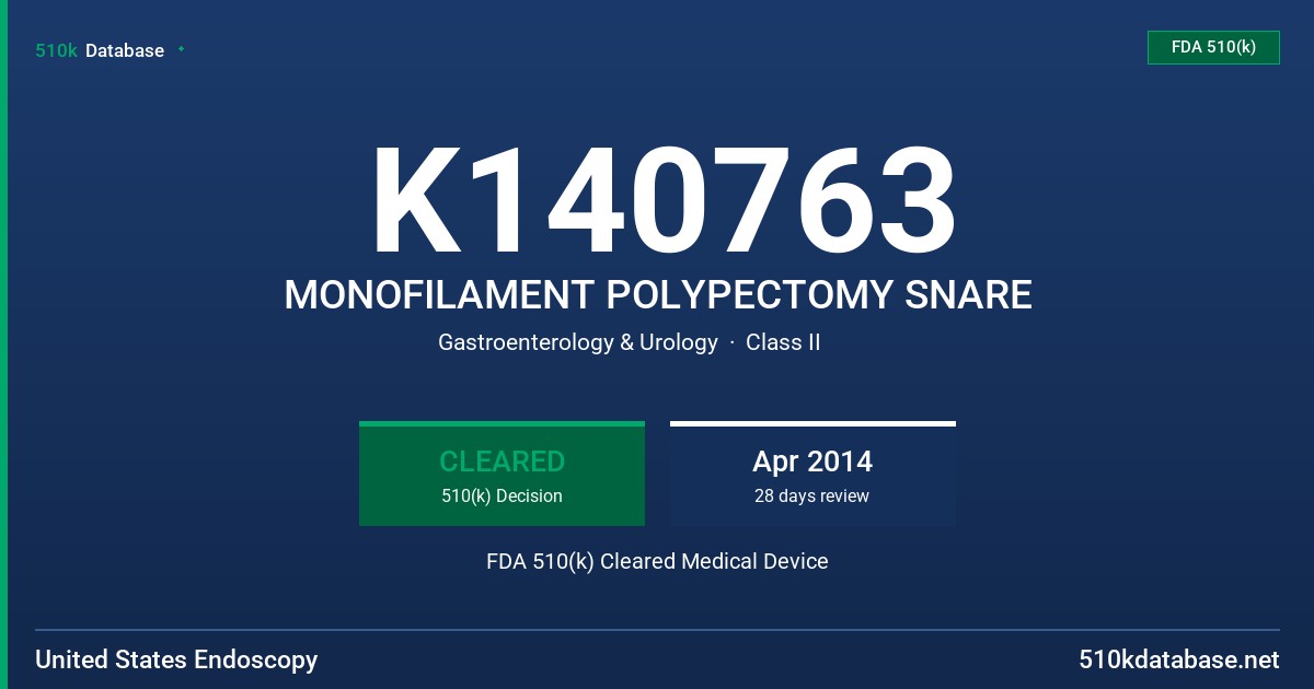 K140763 MONOFILAMENT POLYPECTOMY SNARE FDA 510(k) Cleared Medical Device