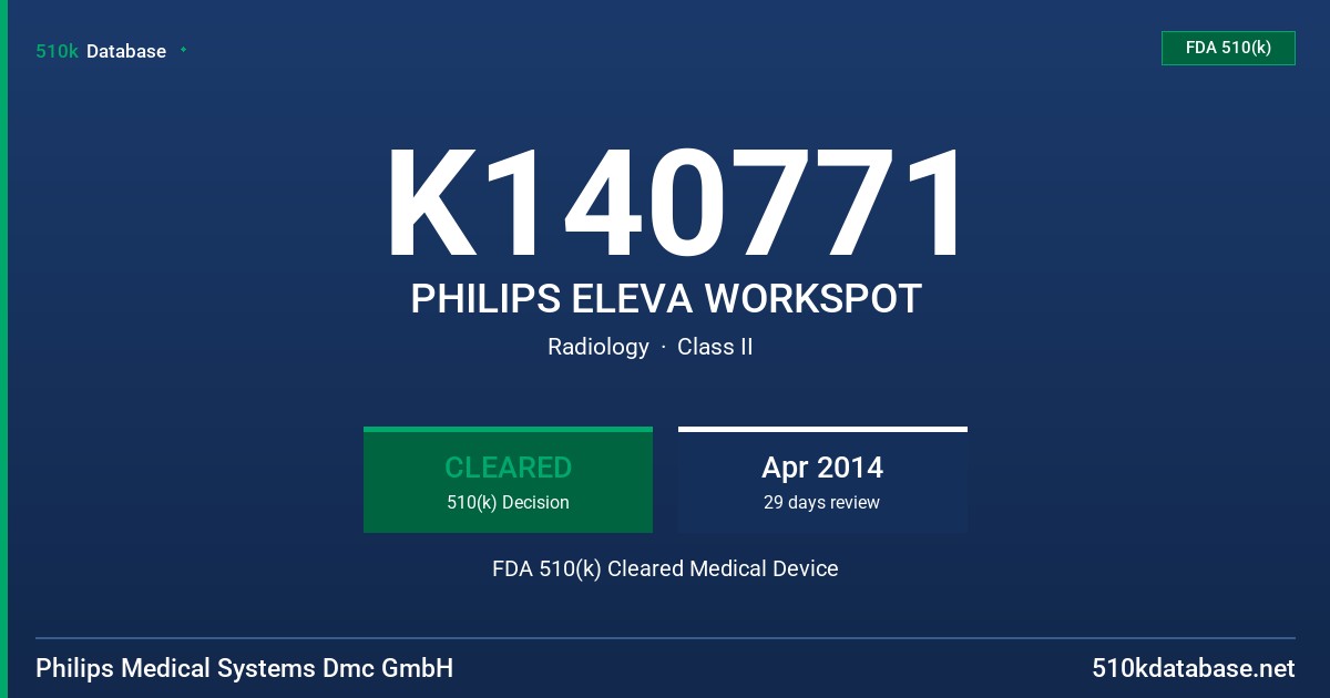 K140771 PHILIPS ELEVA WORKSPOT FDA 510(k) Cleared Medical Device
