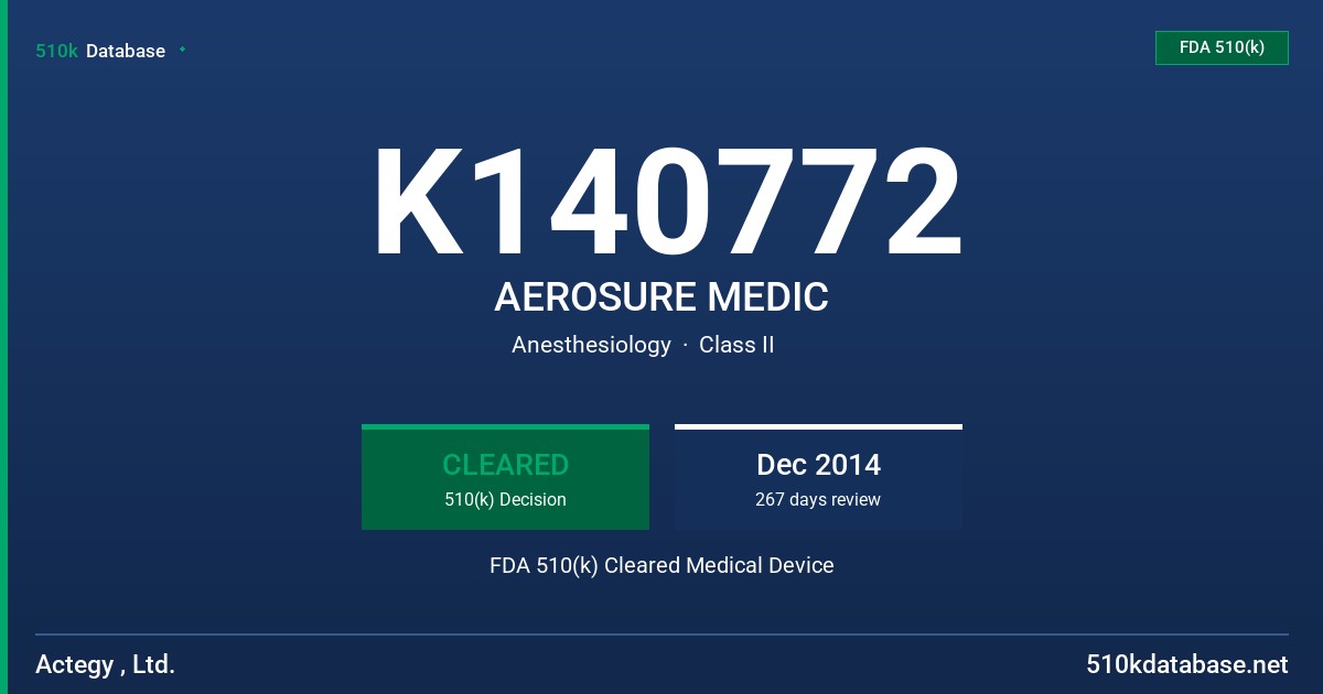 K140772 AEROSURE MEDIC FDA 510(k) Cleared Medical Device